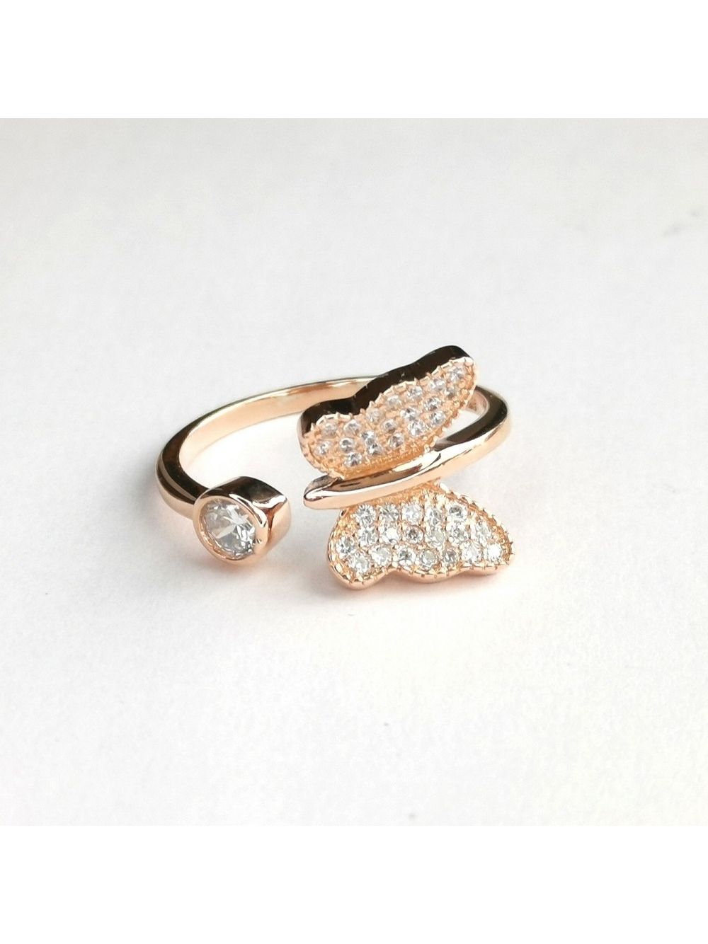 14k Rose Gold Sterling Silver Cz Butterfly Ring Size 7